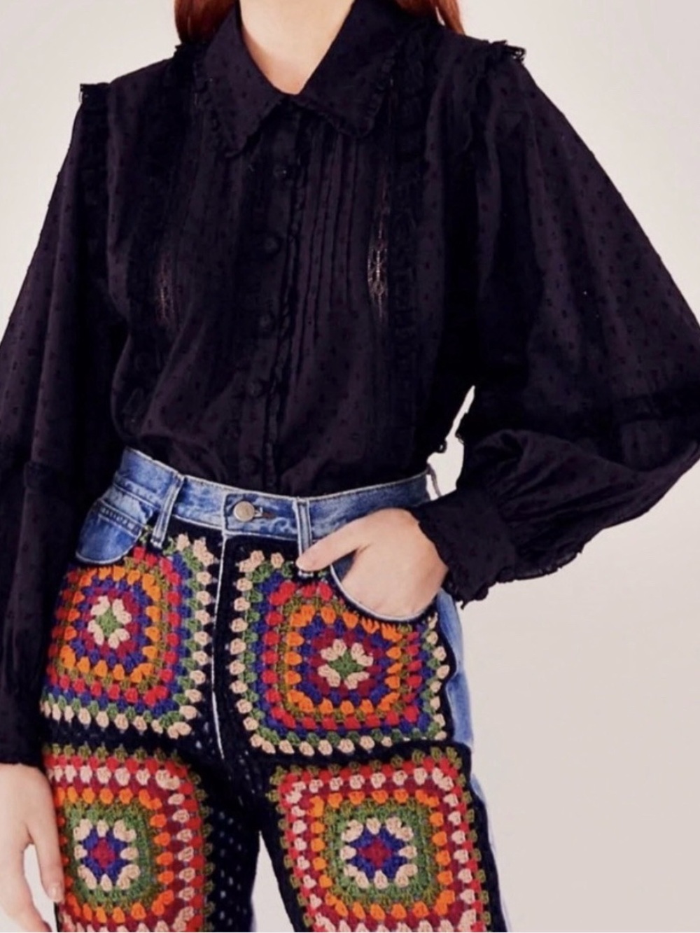 Black Pintuck Button-Up Blouse